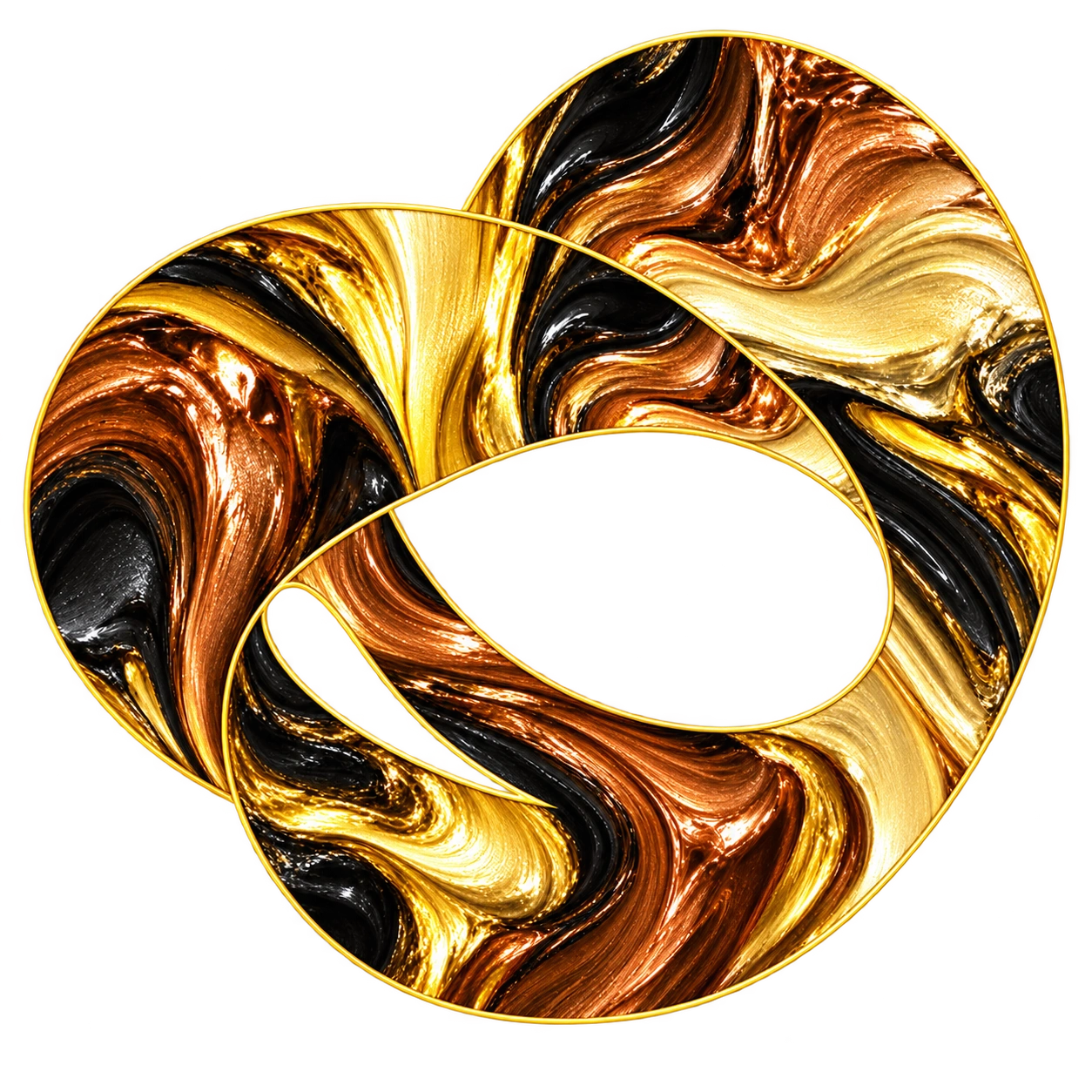 Abstract PharoSec emblem cut from liquid gold, bronze and black paint